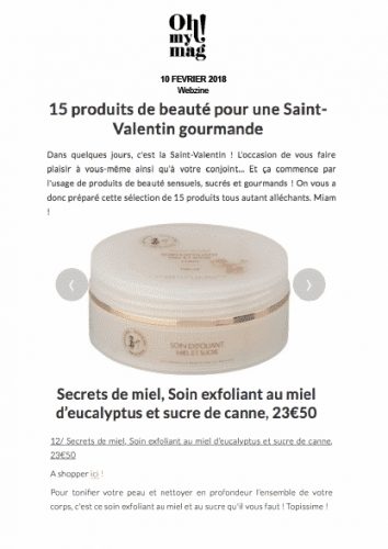 Soin Exfoliant Miel et Sucre - Oh My Mag - presse - article - on parle de nous - secrets de miel