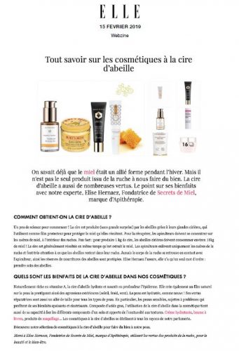 ELLE - on parle de nous - crème ppour les pies - produit naturl - secrets de miel