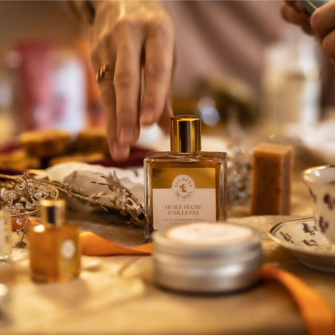 huile sèche pailletée