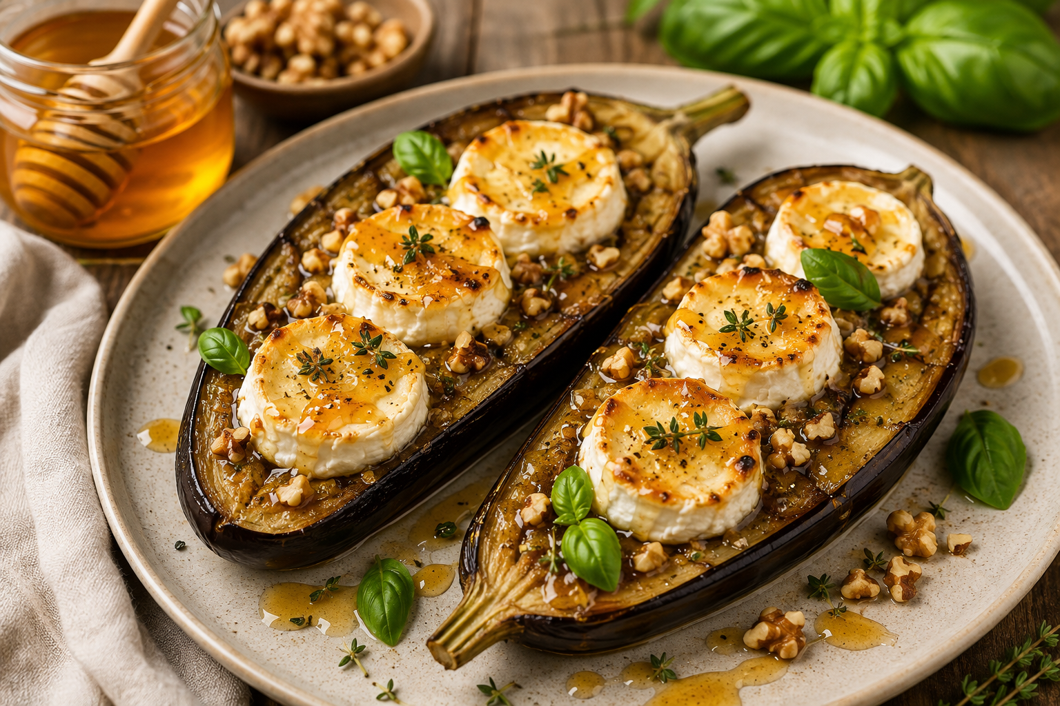 aubergine chevre miel