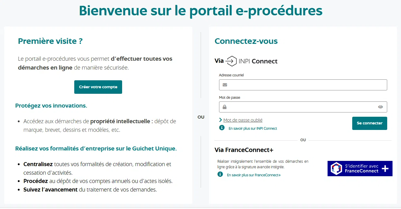 Déclaration de début d'activité VDI au guichet unique INPI 17 INPI Connect